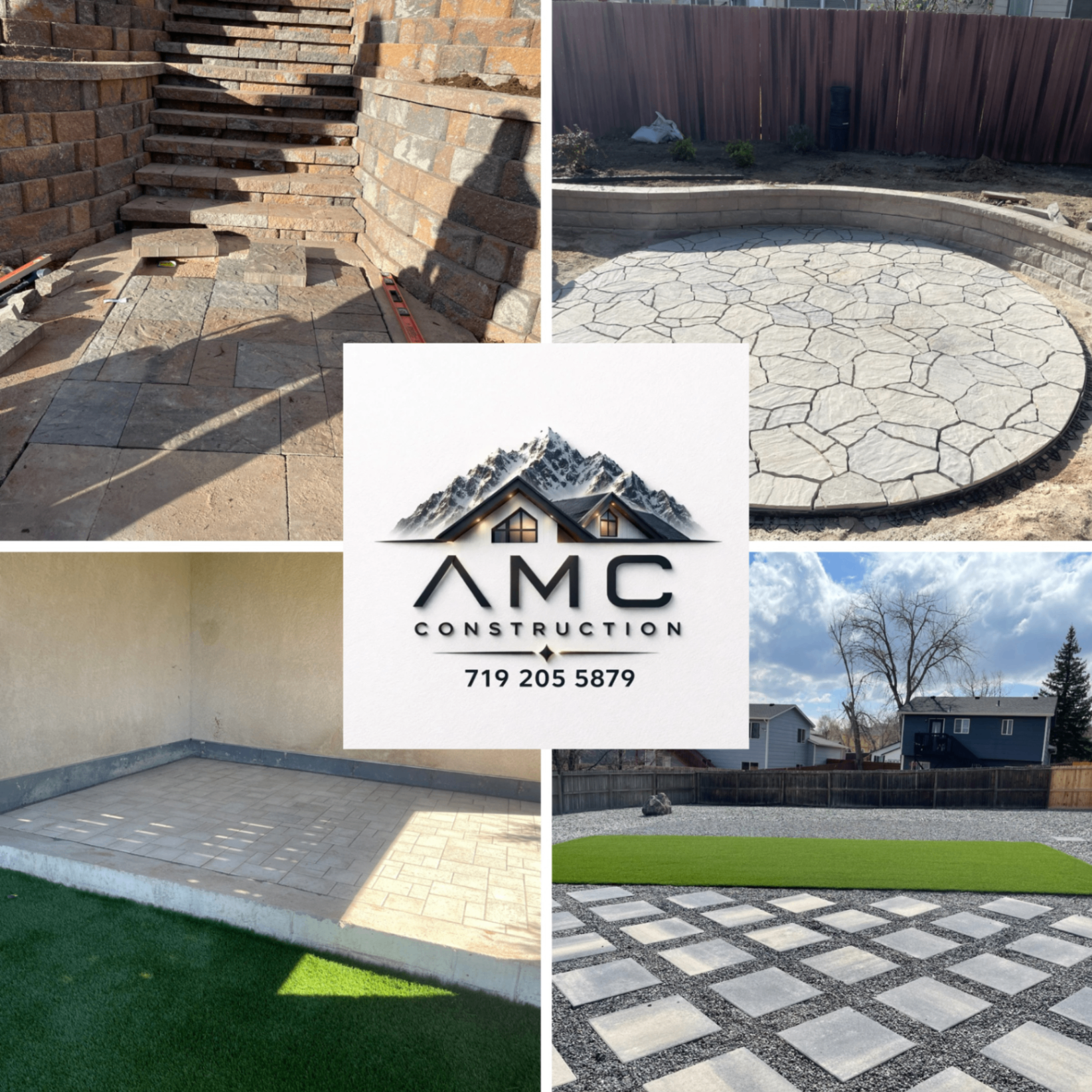 AMC Construction project highlights: retaining walls, flagstone patio, pavers, and turf installations